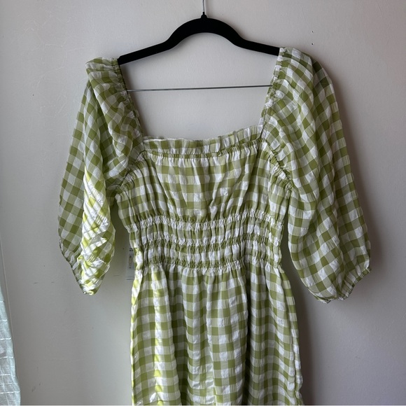 Lucca Dresses & Skirts - Smocked Gingham Mini Dress in Light Green and White